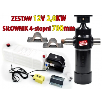 Zestaw wywrotki, agregat 12V + siłownik 700mm + mocowania + 